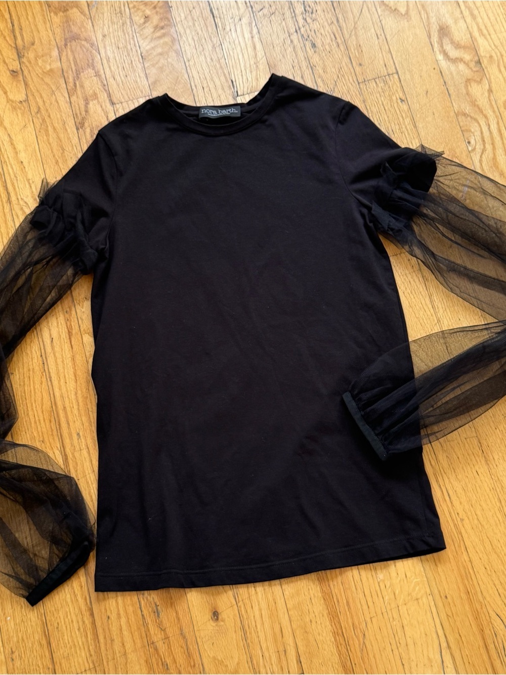 Black Tulle-Sleeve Blouse - Elegant Layered Sleeves
